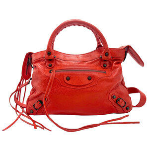 Balenciaga The Town Leather Shoulder Bag Handbag Red